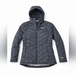 Columbia Women's Black Hooded Chevron Quilted Puffer Jacket, Size Medium